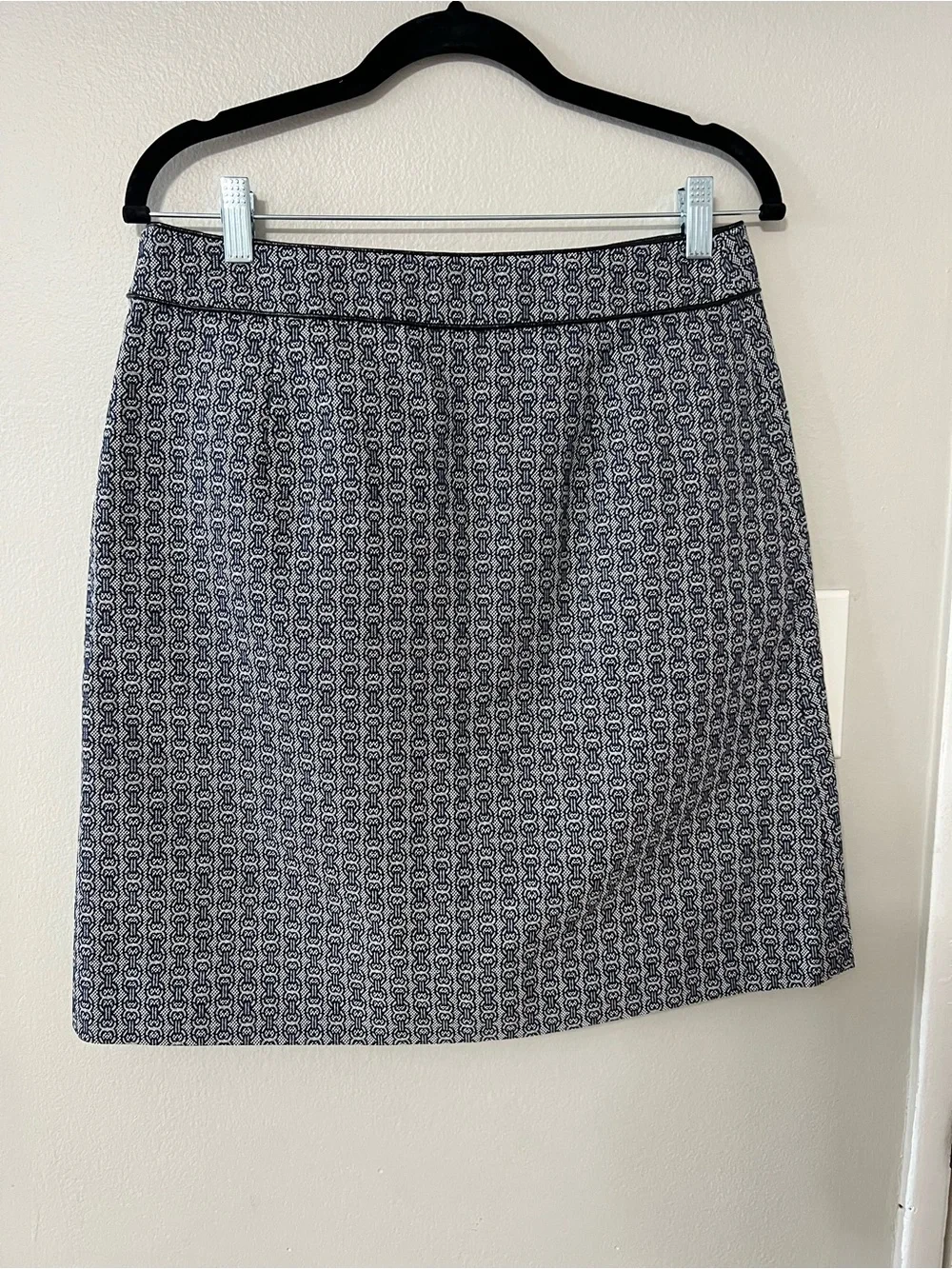 Tory Burch Chaumont Skirt Size 6 NWT Navy Ivory Gemini Print A-Line Zip Front